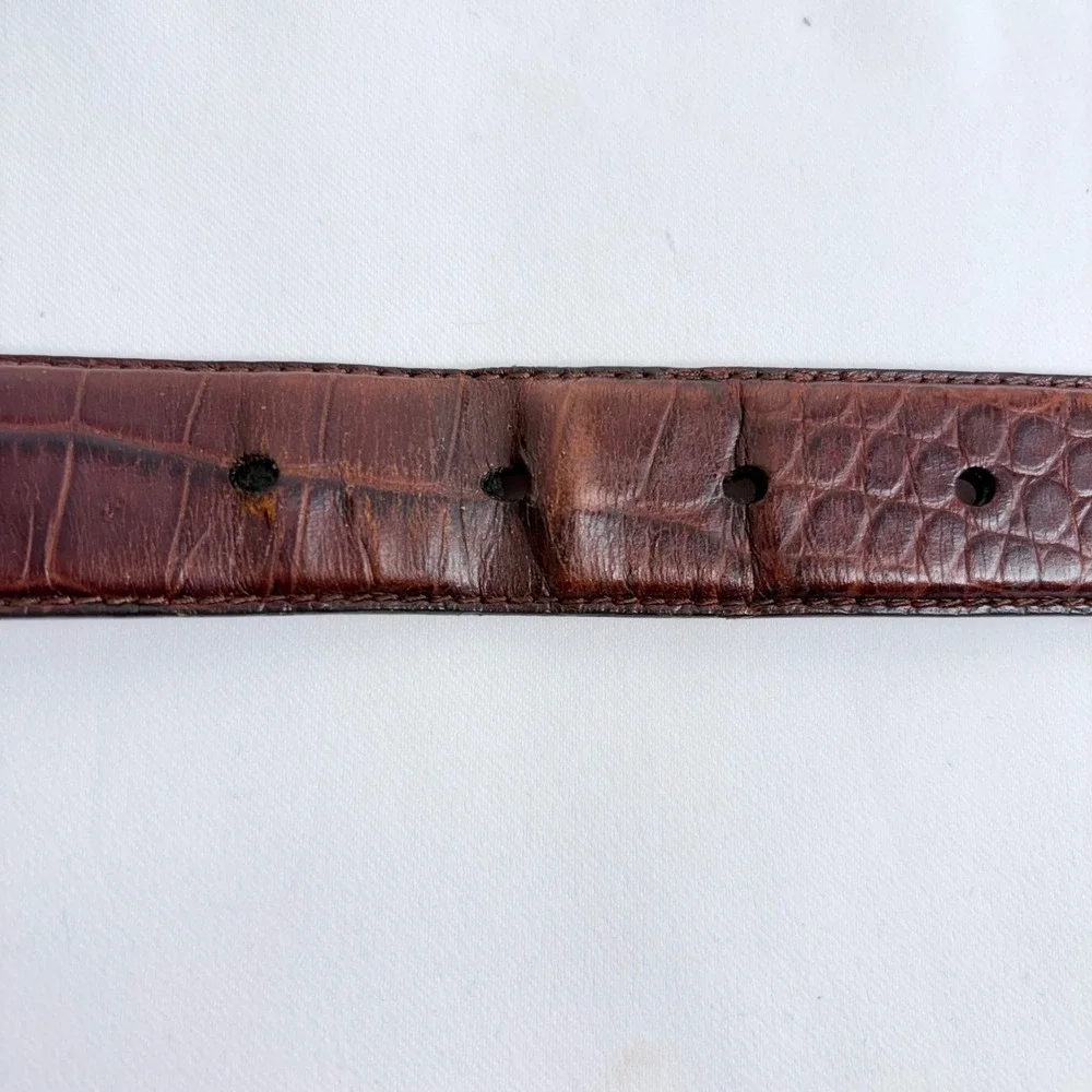 Polo Ralph Lauren Belt Brown Crocodile Embossed Italian Leather 36